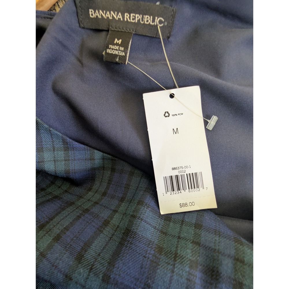 BANANA REPUBLIC Tartan Puff Sleeve Shirt Womens‎ Medium Blue Preppy Office NWT - Picture 5 of 6